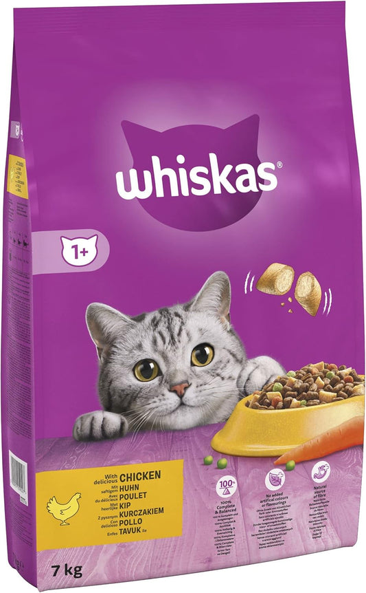 Whiskas 1+ Adult Dry Cat Food | Chicken | 7kg Bulk Bag