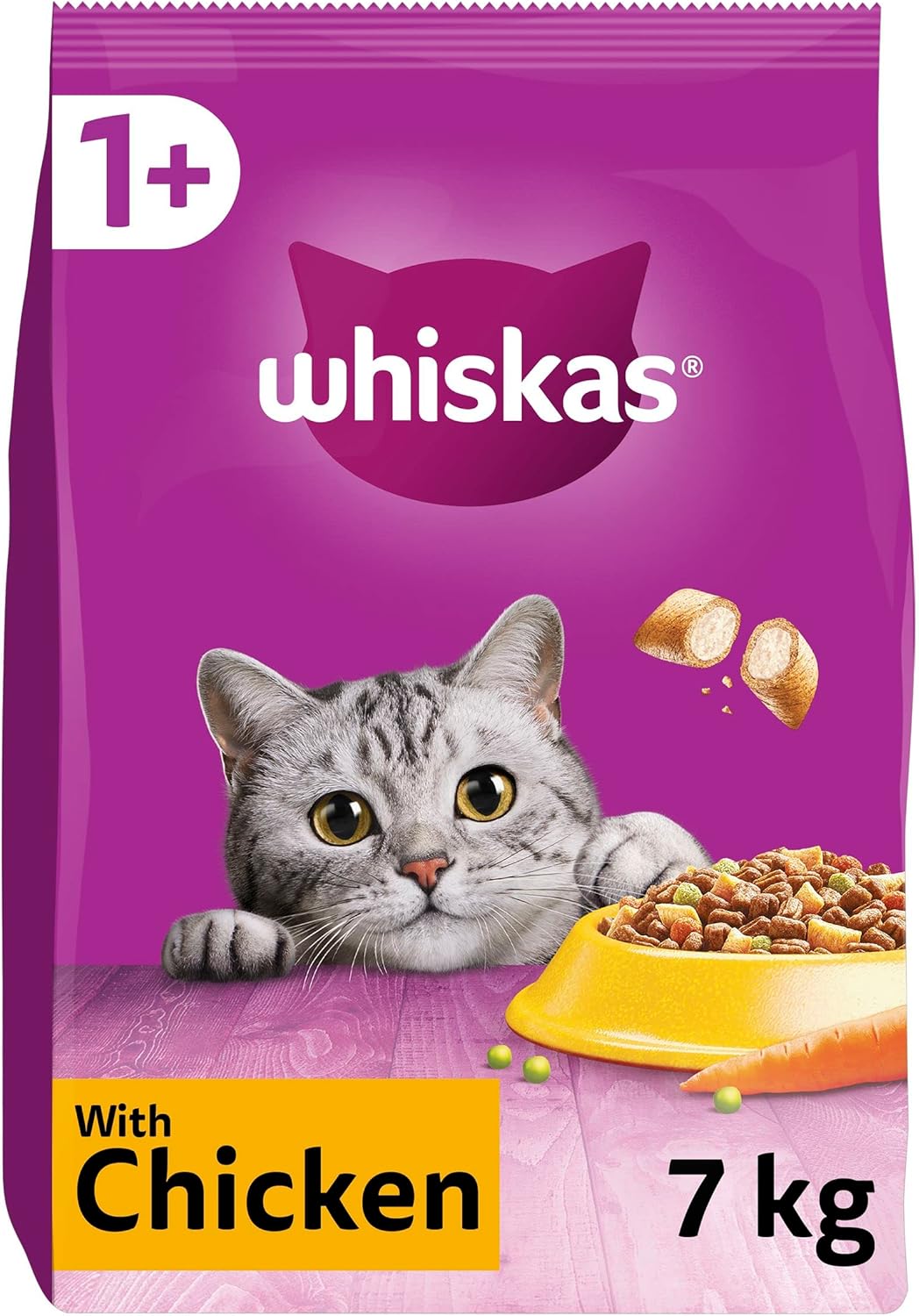 Whiskas 1+ Adult Dry Cat Food | Chicken | 7kg Bulk Bag